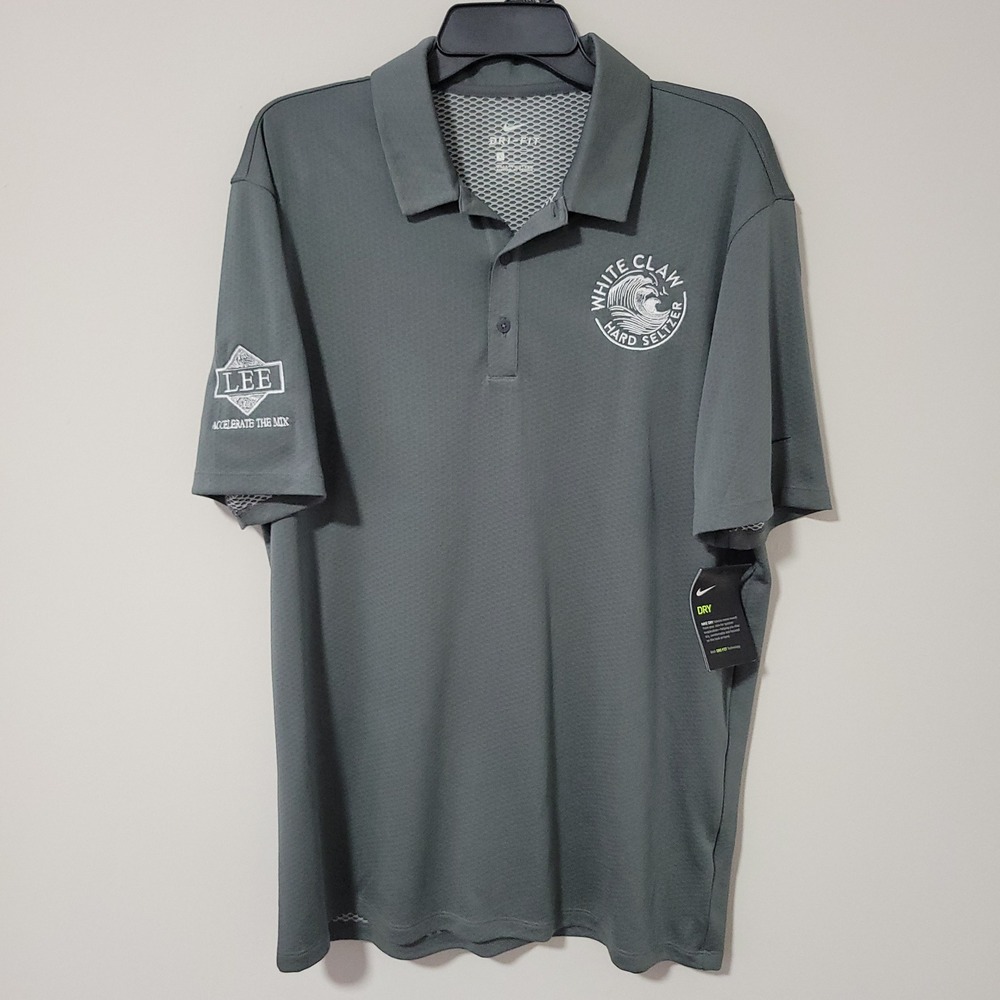 NWT Nike Dri Fit White Claw Hard Seltzer Polo Shirt Mens Large Gray Golf Beer